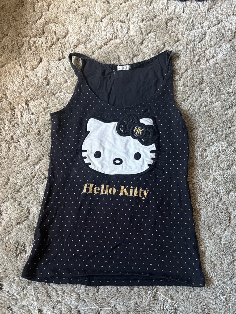 Hello Kitty Black Tank Top with Gold Polka Dots